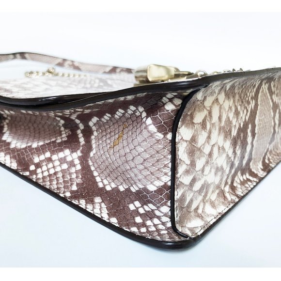 DKNY beige python leather crossbody bag, medium size snake print chain purse - Picture 8 of 12